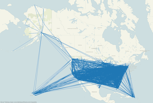 Flight paths around the US